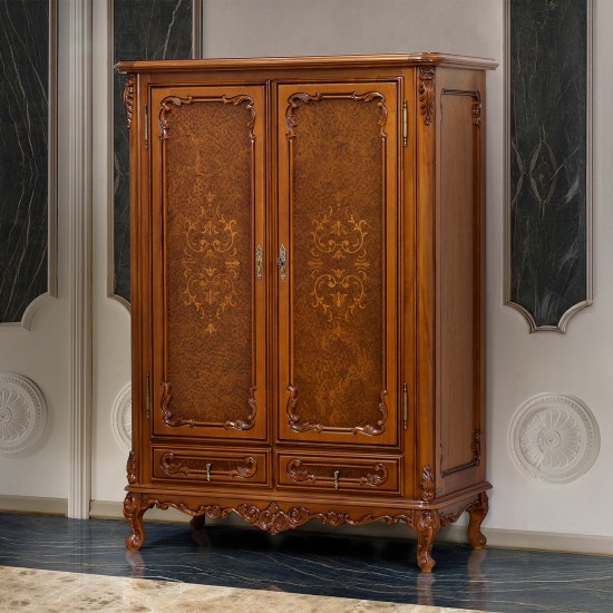 Comode din Lemn Masiv, Comodă lemn masiv, bar, maro/alb, 2 uși, 2 sertare, Cleopatra