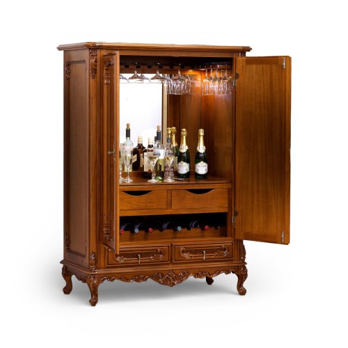 Comodă lemn masiv, bar, maro/alb, 2 uși, 2 sertare, Cleopatra