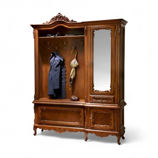 Cuiere din Lemn Masiv, Cuier lemn masiv, maro/alb, 3 uși, 1 sertar, dreapta, Cleopatra