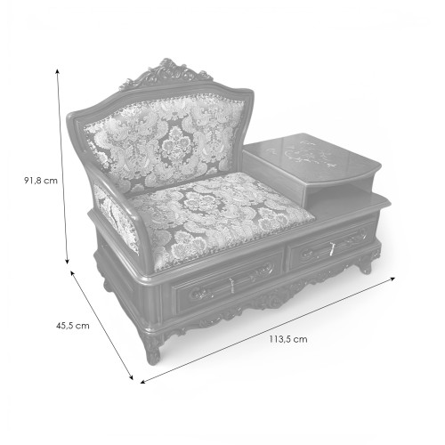 Bancă telefon lemn masiv, maro/alb, tapisată, Cleopatra