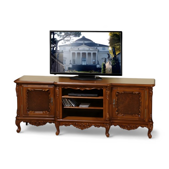 Bufet tv plasma - Cleopatra Bufete din Lemn Masiv, Bufet tv plasmă lemn masiv, maro/alb, inserții ornamentale, Cleopatra