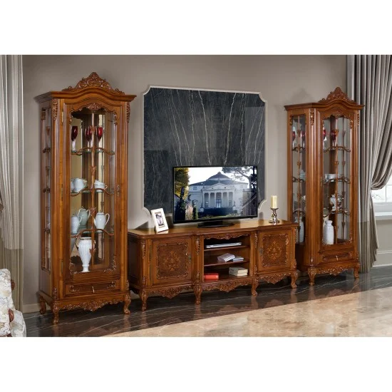 Bufet tv plasma - Cleopatra Bufete din Lemn Masiv, Bufet tv plasmă lemn masiv, maro/alb, inserții ornamentale, Cleopatra
