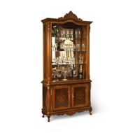 Bufet vitrină bar lemn masiv, maro/alb, inserții ornamentale, Cleopatra