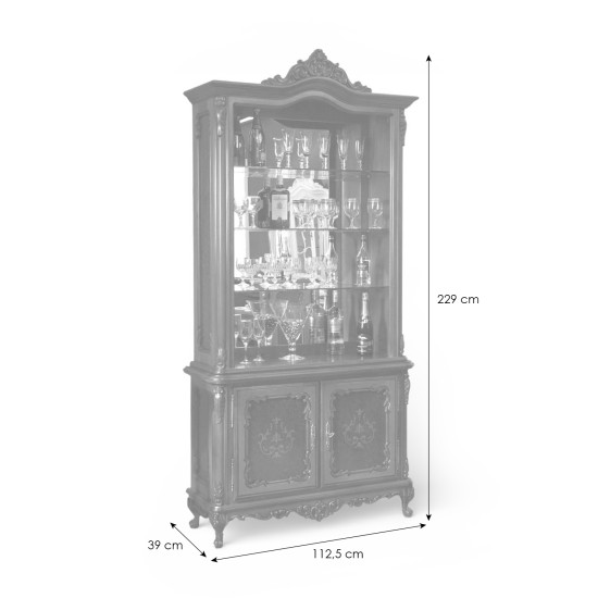 Bufete din Lemn Masiv, Bufet vitrină bar lemn masiv, maro/alb, inserții ornamentale, Cleopatra