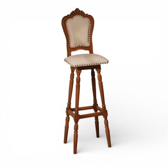 Scaune din Lemn Masiv, Scaun lemn masiv, maro/alb, bar, cu spătar, Cleopatra
