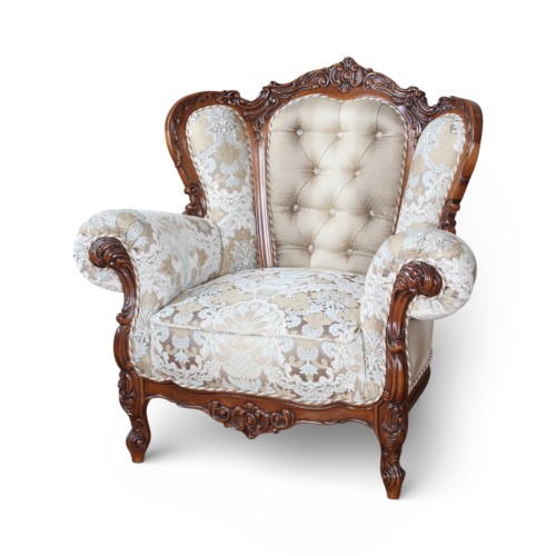 Fotoliu lemn masiv, maro/alb, tapisat, Cleopatra