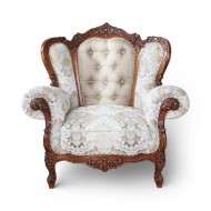 Fotoliu lemn masiv, maro/alb, tapisat, Cleopatra