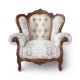 Fotolii din lemn masiv, Fotoliu lemn masiv, maro/alb, tapisat, Cleopatra