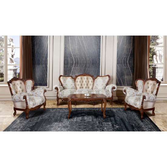 Fotolii din lemn masiv, Fotoliu lemn masiv, maro/alb, tapisat, Cleopatra