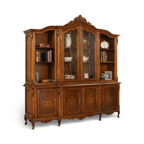 Biblioteci din lemn masiv, Bibliotecă lemn masiv, maro/alb, 2 uși, Cleopatra