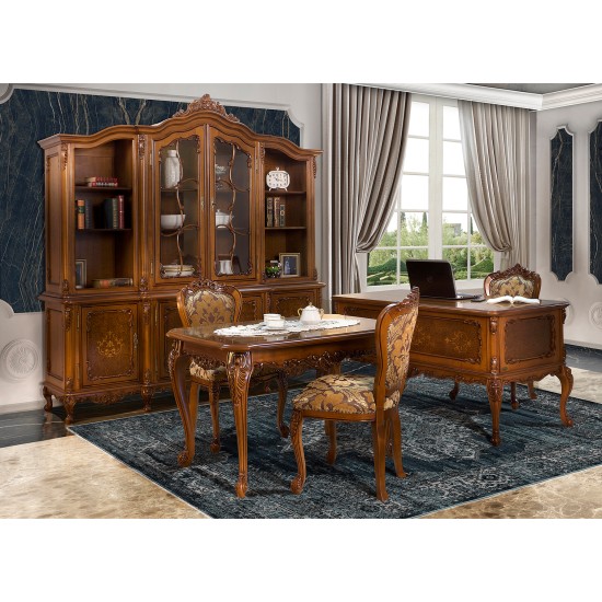 Biblioteci din lemn masiv, Bibliotecă lemn masiv, maro/alb, 2 uși, Cleopatra