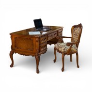 Masă lemn masiv, maro/alb, birou, Cleopatra