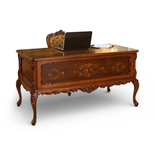 Masă lemn masiv, maro/alb, birou, Cleopatra