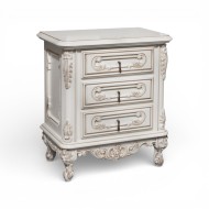 Noptieră lemn masiv, maro/alb, ornamente inserate, Cleopatra