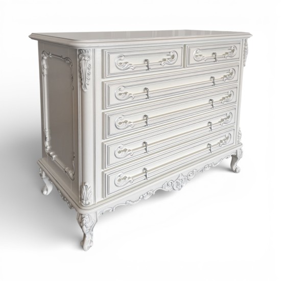 Comode lemn masiv, Comodă lemn masiv, maro/alb, cu sertare, Cleopatra