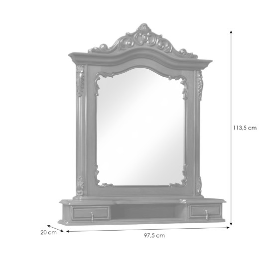 Rame Oglinzi din Lemn Masiv, Ramă Oglindă Lemn Masiv, Maro/Alb, 2 Sertare, Cleopatra