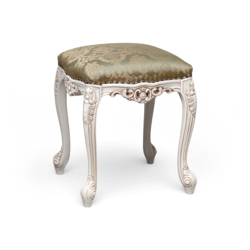 Taburet lemn masiv, maro/alb, ornamente manuale, Cleopatra