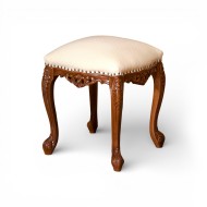 Taburet lemn masiv, maro/alb, ornamente manuale, Cleopatra