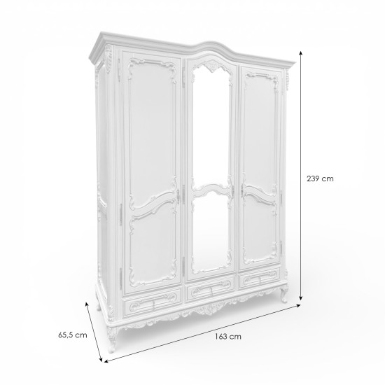 Dulap lemn masiv, maro/alb, 3 uși, Cleopatra