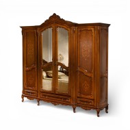 Dulap lemn masiv, maro/alb, 4 uși, oglindă masivă, Cleopatra