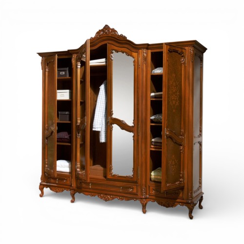 Dulap lemn masiv, maro/alb, 4 uși, oglindă masivă, Cleopatra