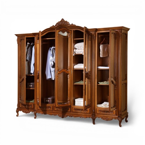 Dulap Lemn Masiv, Maro/Alb, 5 Uși, Ornamente Manuale, Cleopatra