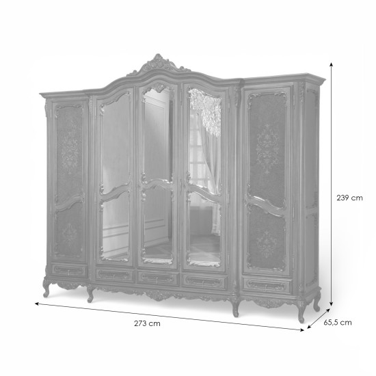 Dulapuri din lemn masiv, Dulap Lemn Masiv, Maro/Alb, 5 Uși, Ornamente Manuale, Cleopatra