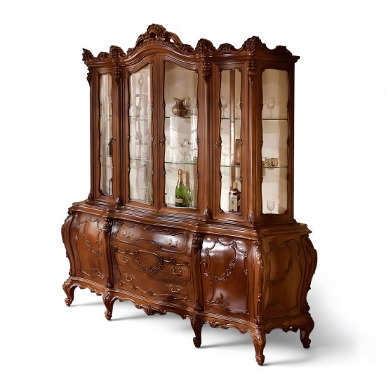 Bufete din Lemn Masiv, Bufet Vitrină lemn masiv, maro/alb, 4 uși, Cleopatra Lux