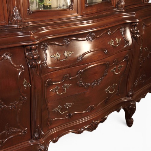 Bufet Vitrină lemn masiv, maro/alb, 4 uși, Cleopatra Lux