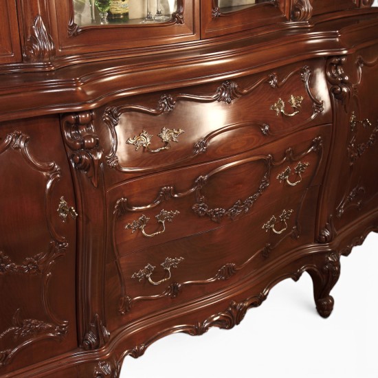 Bufete din Lemn Masiv, Bufet Vitrină lemn masiv, maro/alb, 4 uși, Cleopatra Lux