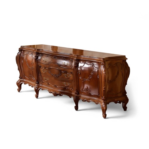 Bufet lemn masiv, maro/alb, 2 uși, 3 sertare, Cleopatra Lux