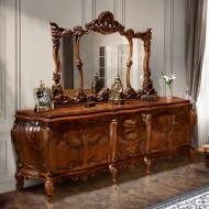 Bufet lemn masiv, maro/alb, 4 uși, 3 sertare, Cleopatra Lux