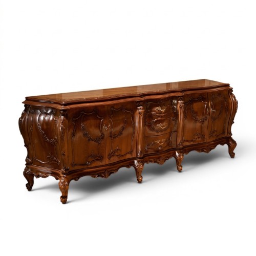 Bufet lemn masiv, maro/alb, 4 uși, 3 sertare, Cleopatra Lux