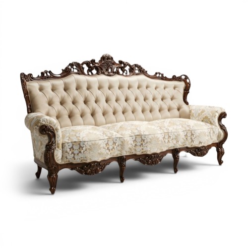 Canapea lemn masiv, maro/alb, sofa, tapisată, Cleopatra Lux