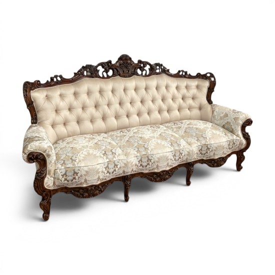 Canapele lemn masiv, Canapea lemn masiv, maro/alb, sofa, tapisată, Cleopatra Lux