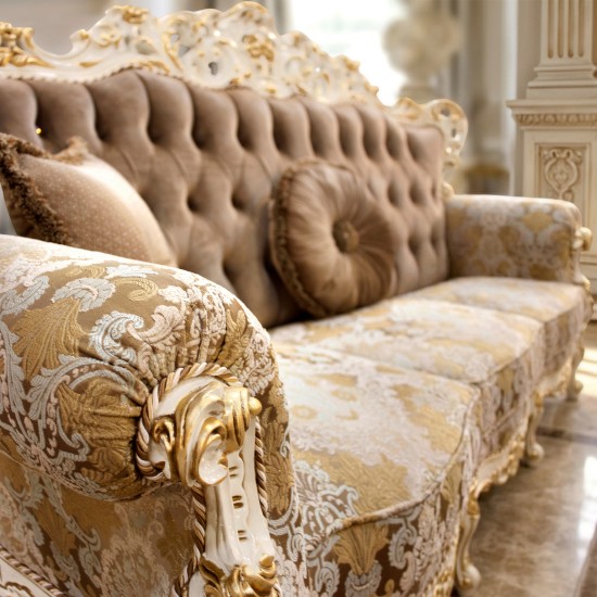 Canapele lemn masiv, Canapea lemn masiv, maro/alb, sofa, tapisată, Cleopatra Lux