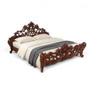 Pat lemn masiv, maro/alb, dublu, 1800, sculpturi manuale, stil Rococo, Cleopatra Lux