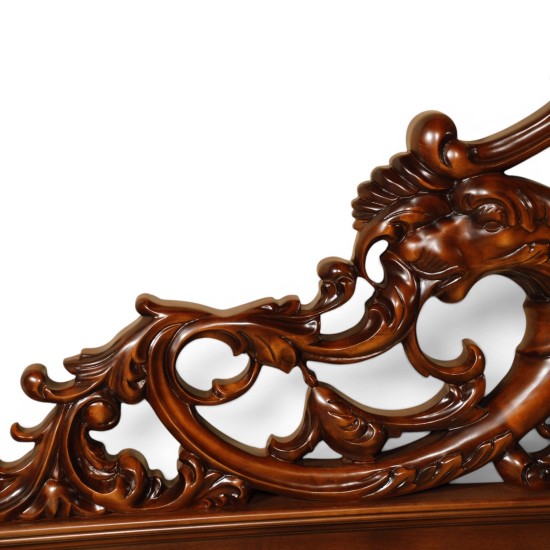 Paturi din lemn masiv, Pat lemn masiv, maro/alb, dublu, 1800, sculpturi manuale, stil Rococo, Cleopatra Lux