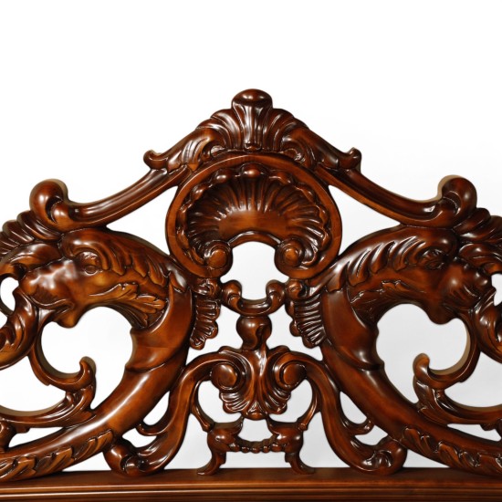 Paturi din lemn masiv, Pat lemn masiv, maro/alb, dublu, 1800, sculpturi manuale, stil Rococo, Cleopatra Lux