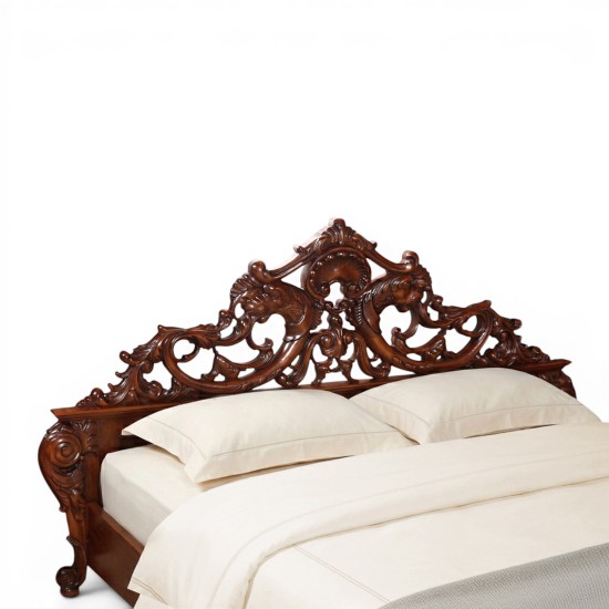 Paturi din lemn masiv, Pat lemn masiv, maro/alb, dublu, 1800, sculpturi manuale, stil Rococo, Cleopatra Lux
