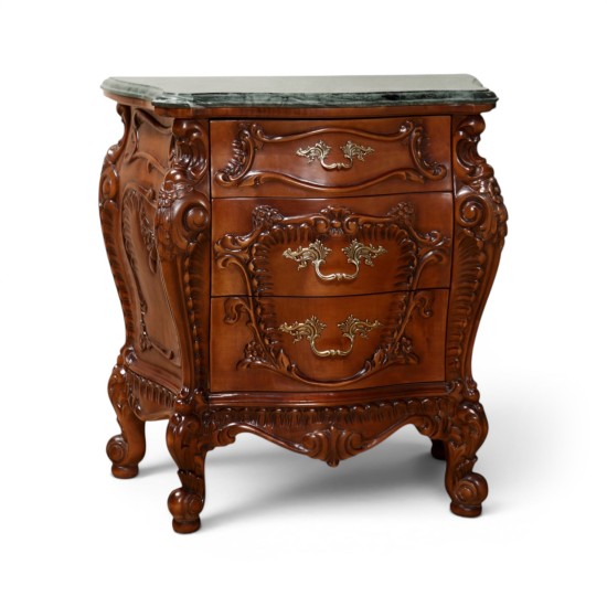 Noptiere din lemn masiv, Noptieră lemn masiv, maro/alb, ornamente inserate, Cleopatra Lux