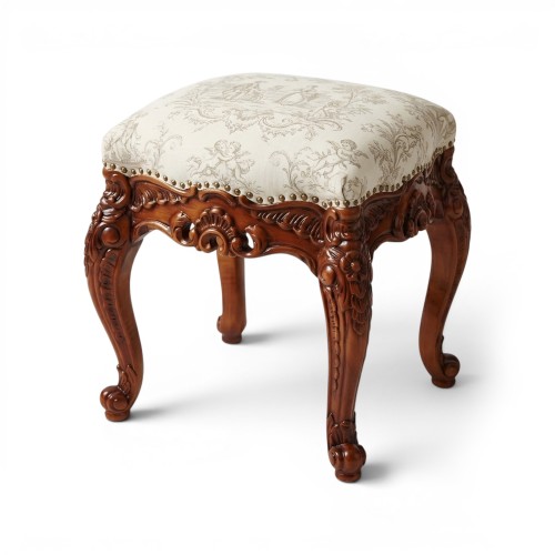 Taburet lemn masiv, maro/alb, ornamente manuale, Cleopatra Lux