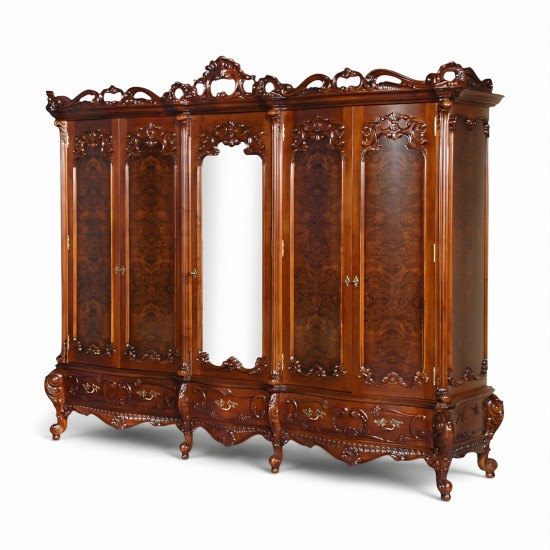 Dulapuri din lemn masiv, Dulap Lemn Masiv, Maro/Alb, 5 Uși, Ornamente Manuale, Cleopatra Lux
