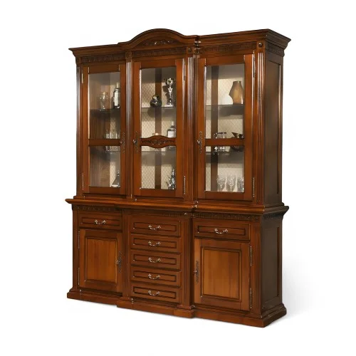 Bufet vitrină lemn masiv, maro alb, 3 uși, Veneția  