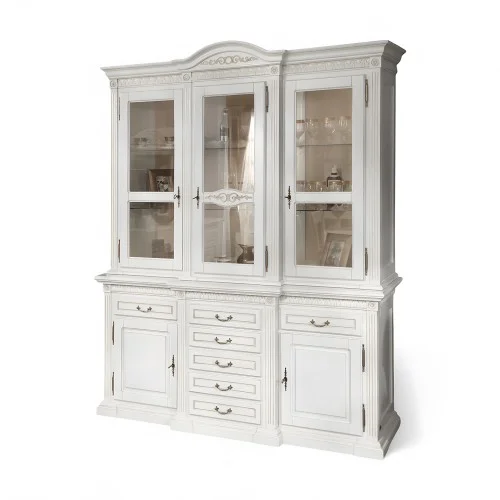 Bufet vitrină lemn masiv, maro alb, 3 uși, Veneția  