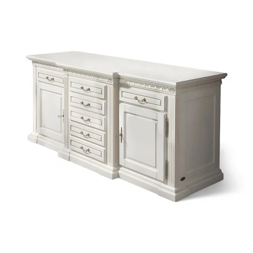 Bufet lemn masiv, maro alb, 2 uși, 7 sertare, Veneția