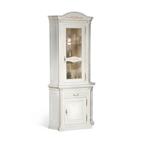 Bufet Vitrina colț lemn masiv, maro/alb, 1 ușă, 1 sertar, Veneția