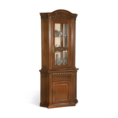 Bufet Vitrina colț lemn masiv, maro/alb, 1 ușă, 1 sertar, Veneția