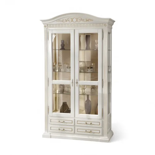 Cristalier lemn masiv, maro/alb, 2 uși, Veneția