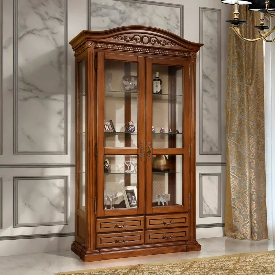Cristalier 2 usi - Venetia Cristaliere din Lemn Masiv, Cristalier lemn masiv, maro/alb, 2 uși, Veneția